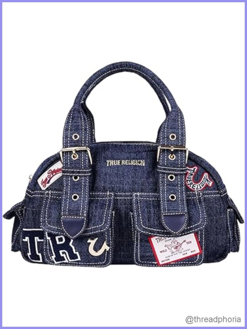 Denim Satchel Bag Multi Patch Zip Shoulder Purse Crossbody